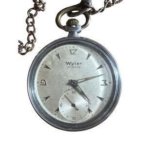 Vintage‎ Wyler Incaflex Swiss Made Pocket Watch with Chain, The Sky 60